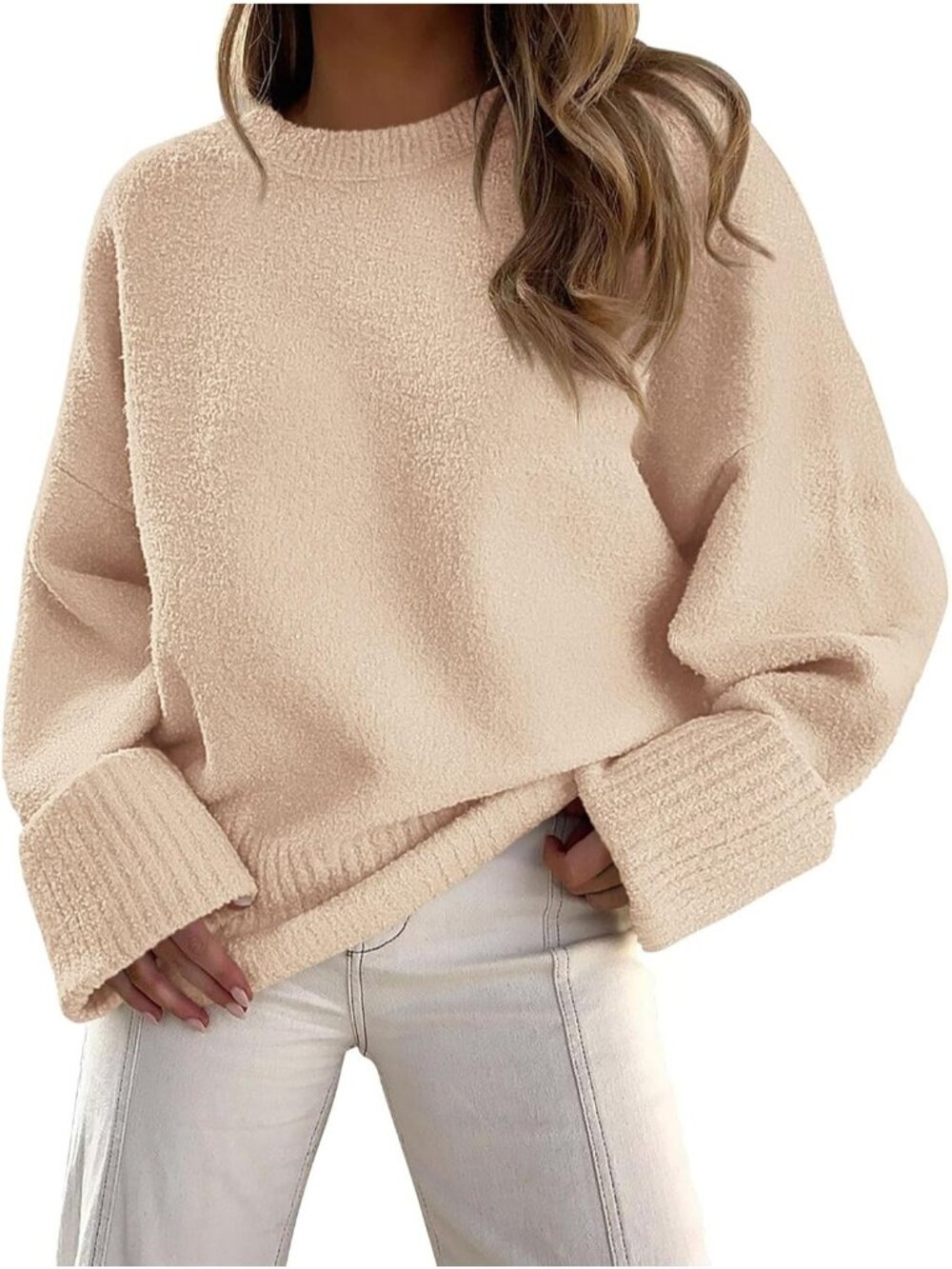 Women's Apricot Fall Fashion Cozy Casual Blouses Long Sleeves Oversized Sweaters